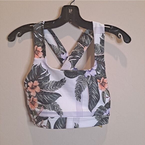 EleVen by Venus Williams White and Green Sports Bra with Tropical Print … - Picture 2 of 11